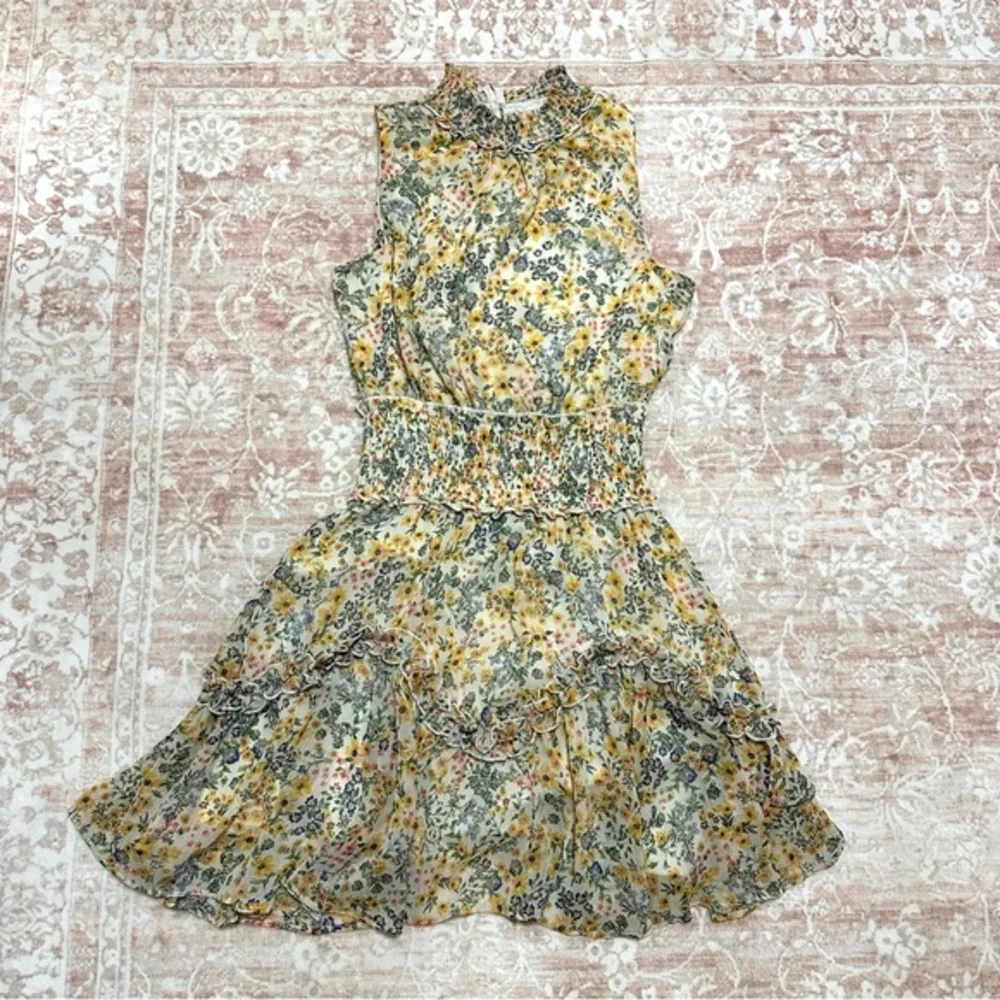 Floral Smocked Ruffle Summer High Neck Minidress 🌻 - Picture 1 of 9